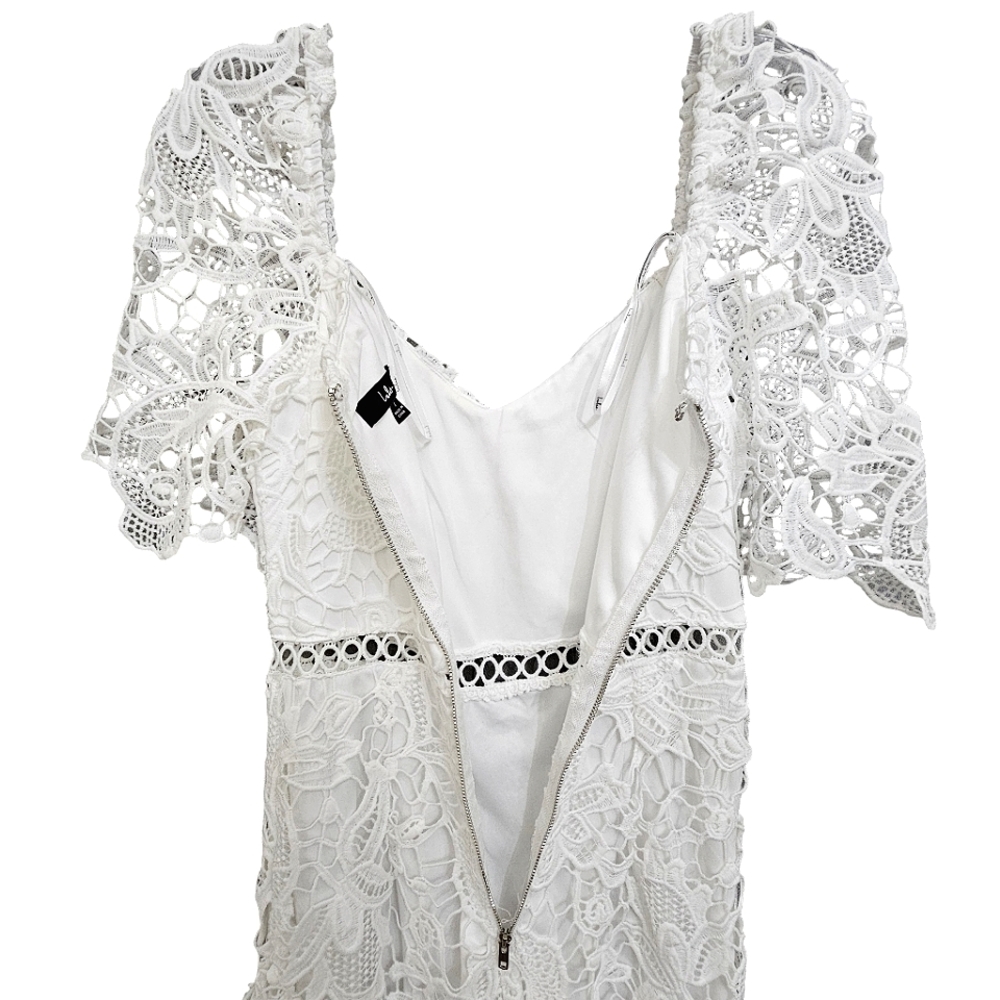Nwot Lulu's White Embroidered Floral Lace Briarwood Shortsleeve Midi Dre… - Picture 16 of 17
